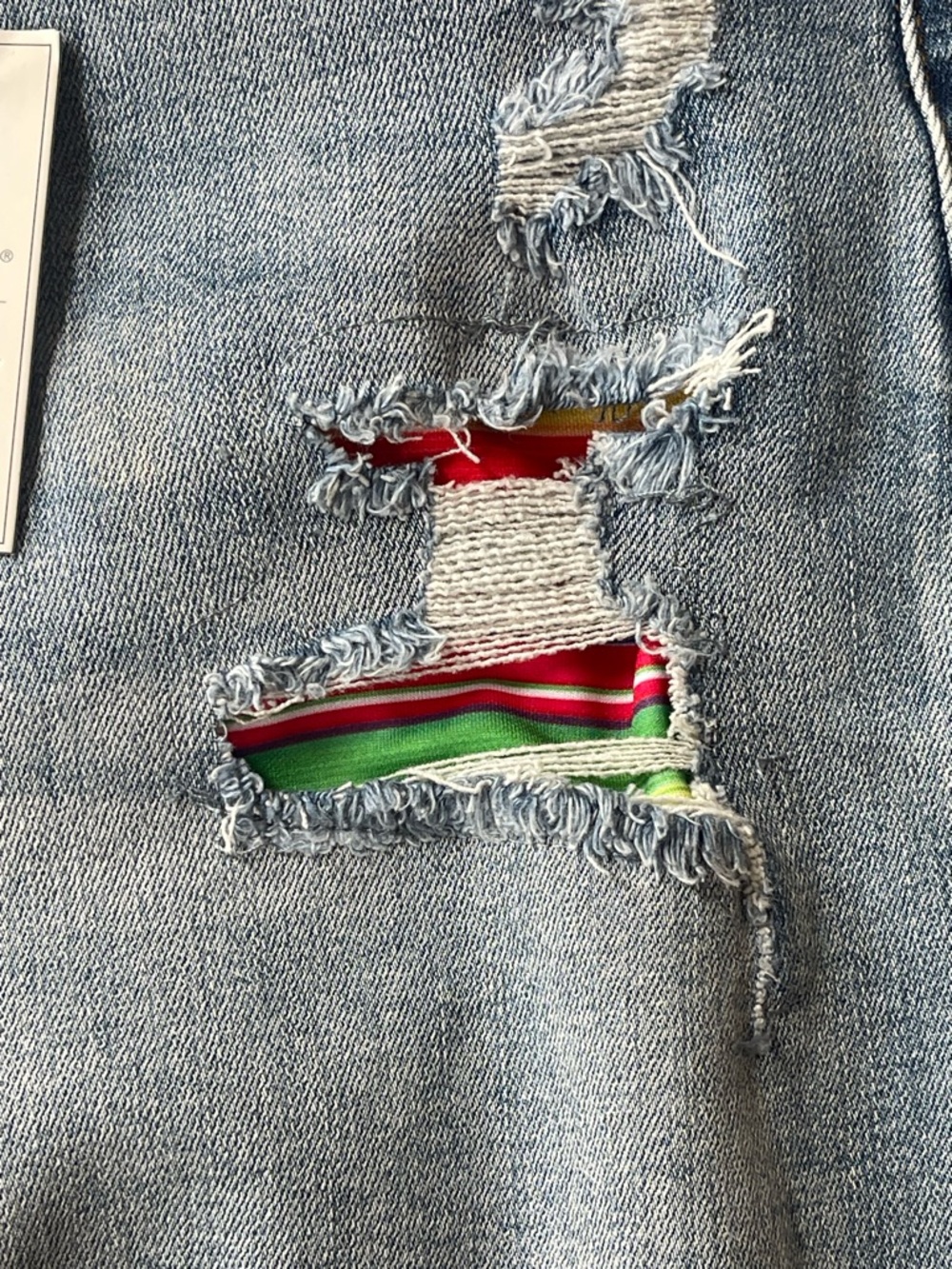 Judy Blue Plus Sz 2XL Serape Patch Distressed Denim Shorts Mid Rise Raw Hem NWT - Picture 3 of 14